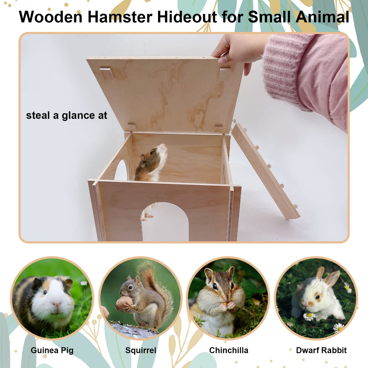 kathson Guinea Pig Hideout, Small Animal Hideaway Wooden House with Window and Ladder, Suitable for Hamsters, Chinchillas Small Animals kathson