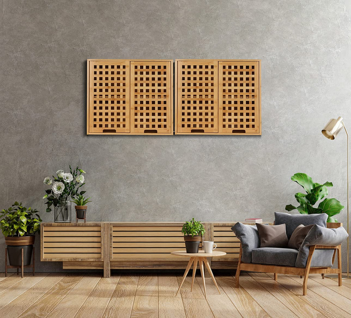 ZYBT Natural Bamboo Bathroom Wall Cabinet with Doors and Shelves, Over The Toilet Storage Solution ZYBT