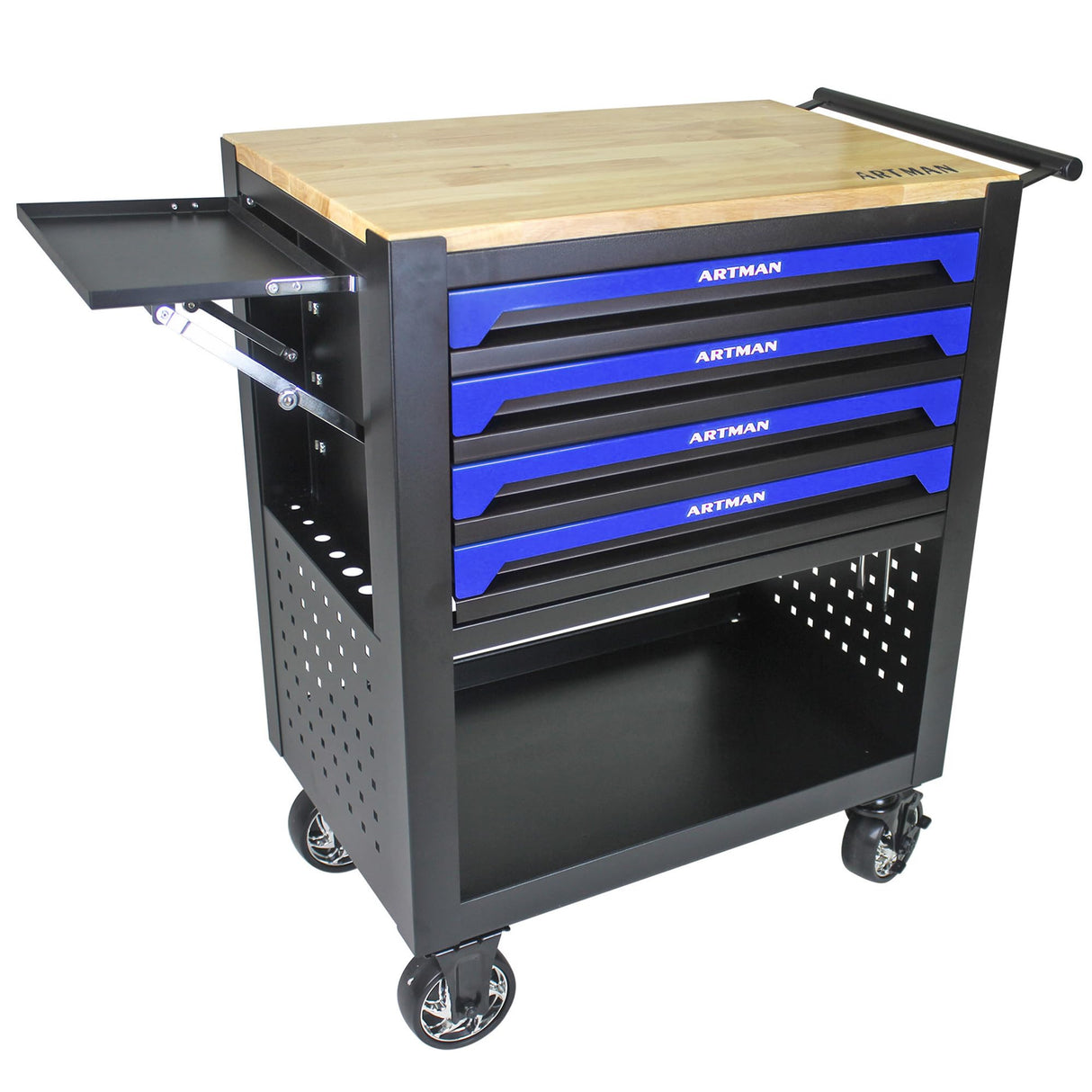 Campfun Rolling Tool Cart 4 Drawers Tool Box with Wheels, Wooden Top Tool Boxes, Mechanic Tool Cart, Tool Workbench with Drawers, Tool Storage Campfun