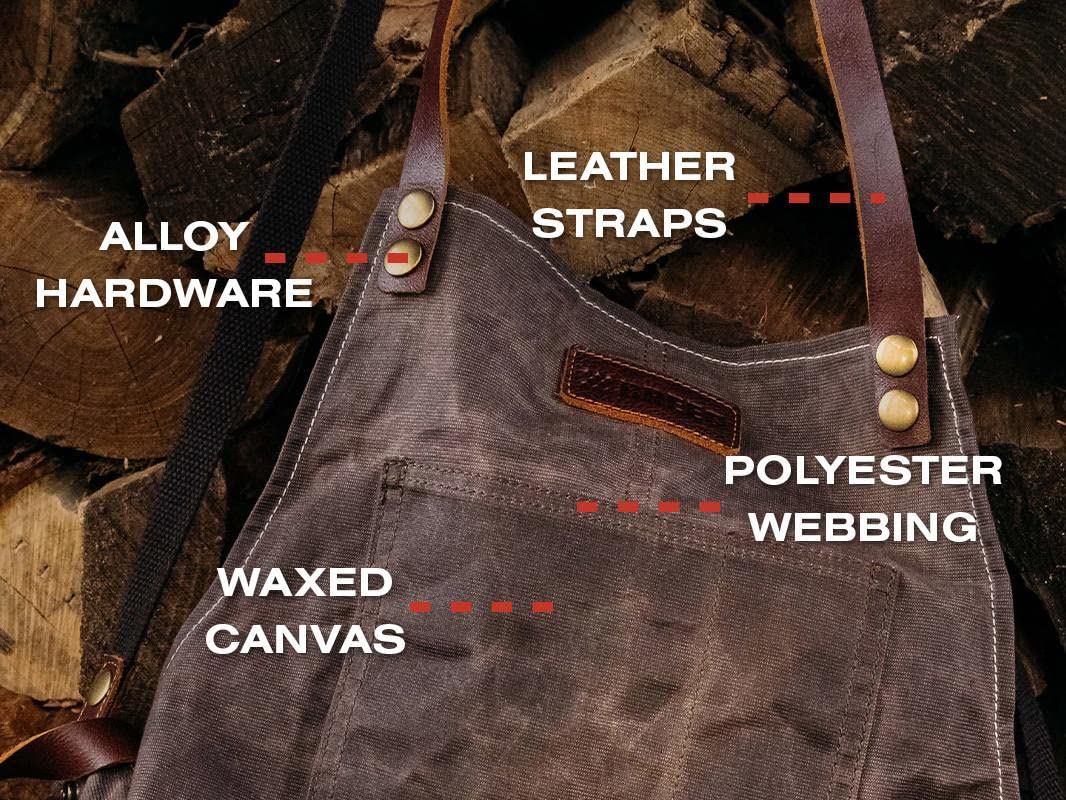 Breeo Waxed Canvas Apron | Leather Straps | D Rings & Pockets | Adjustable Straps Breeo