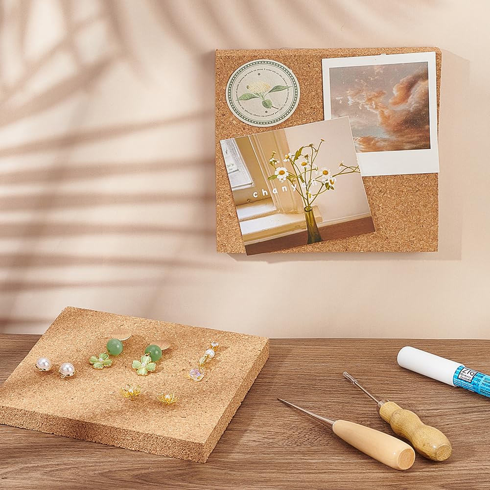 OLYCRAFT 2PCS Square Bulletin Boards 6 x 6 inch Non Self-Adhesive Wood Cork Board 0.6 inch Thick Square Cork Board Cork Tiles for Wall Decoration, OLYCRAFT