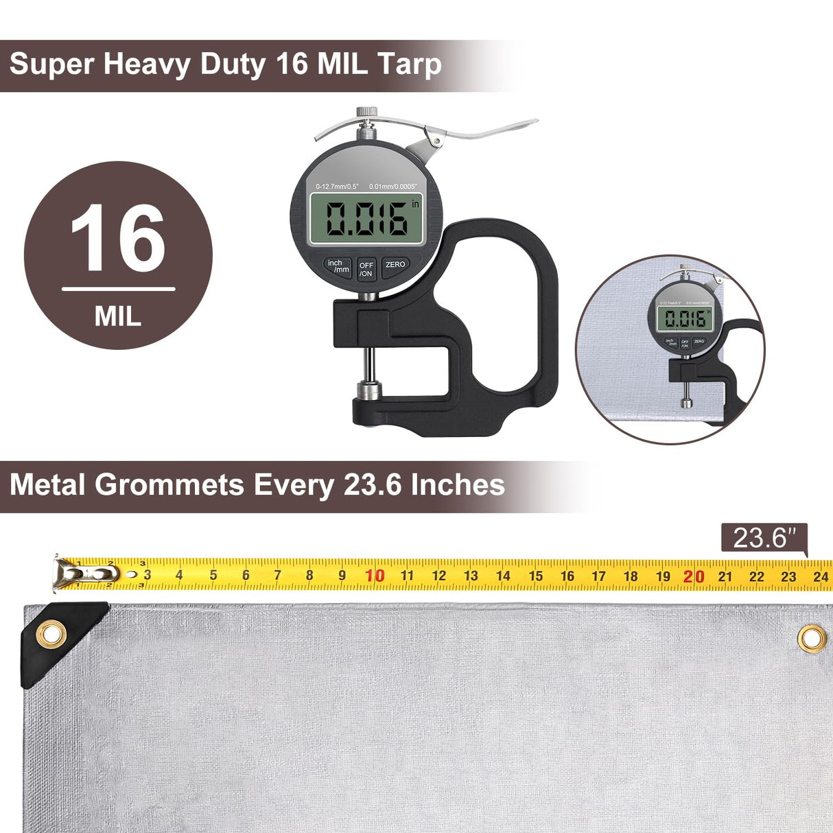 Patiobay Heavy Duty Tarp 10x20FT, 16 Mil Sliver Thick Waterproof Poly Tarp for Outdoor Camping Pool Car Tent, UV Resistant, Rip and Tear Proof Patiobay