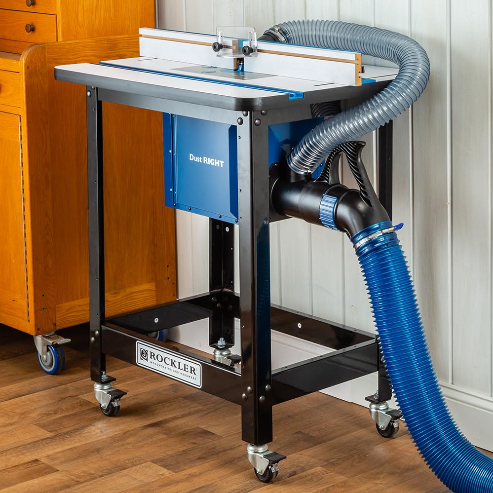 Router Table Dust Bucket w/Dual Port - Dust Collector Woodworking Bucket Mounted on Side or Back - Router Table Accessories Compatible w/Full-Size ROCKLER