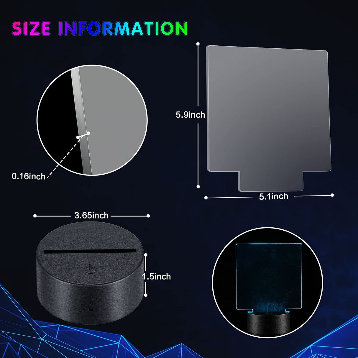 6 Sets 3D Night LED Lamp Bases Including 6 Light Display Stands 6 Clear Acrylic Sheets 6 Remote Controls 6 Charging Cables, Adjustable 16 Colors 4 Honoson