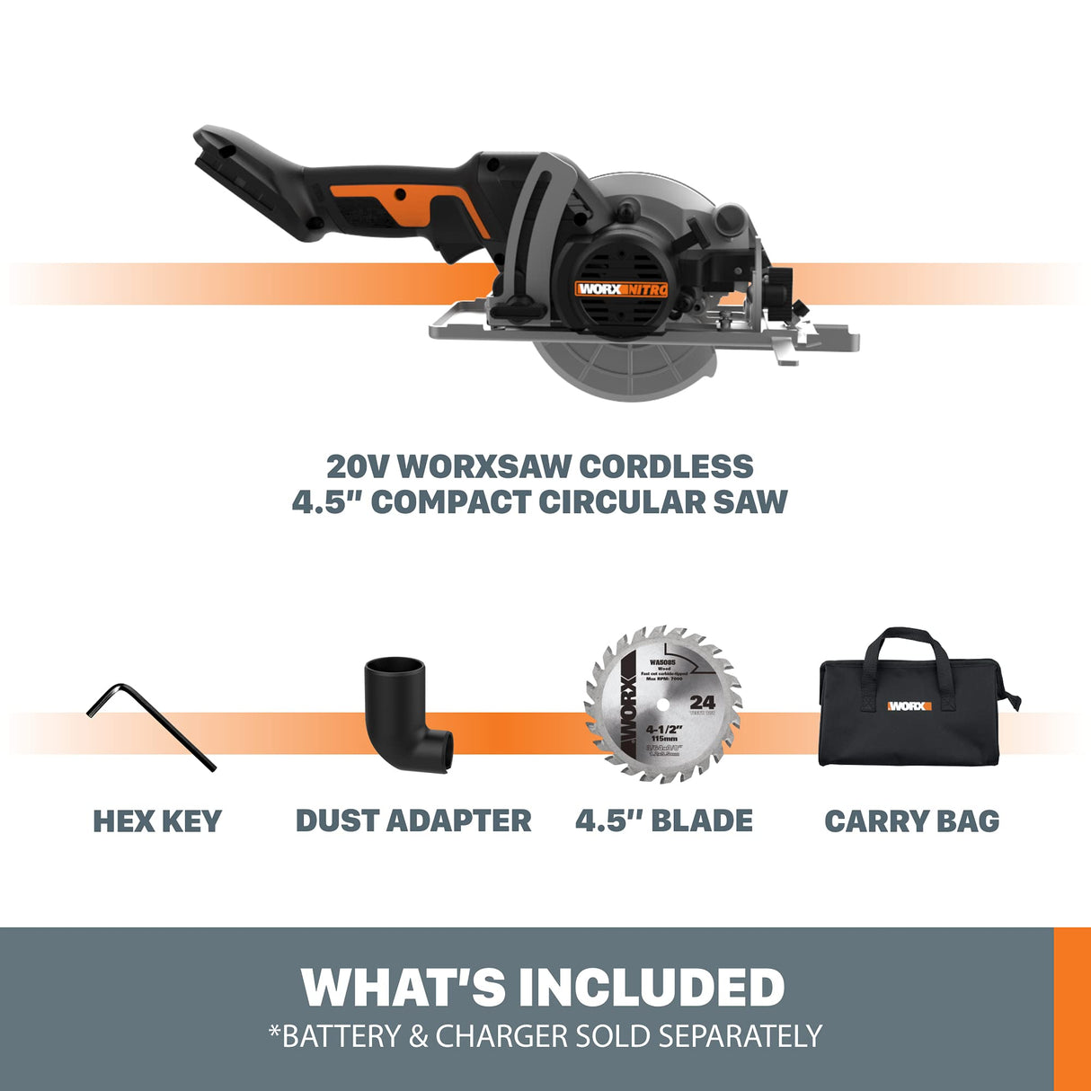 Worx WX531L.9 20V Power Share WORXSAW 4.5" Cordless Compact Circular Saw (Tool Only) WORX