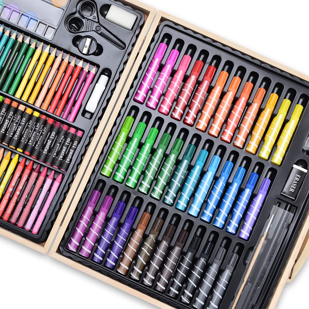 Darnassus 130-Piece Art Set, Deluxe Professional Color Set, with Compact Portable Wooden Case, Art Kit Gift for 4-12 Age Darnassus