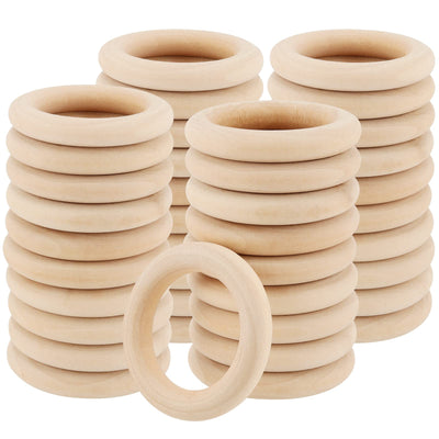 SOUJAP 110 PCS 58mm Natural Wood Rings, 2 Inch Unfinished Solid Wood Rings, Macrame Rings Wood Circle Ring for Crafts, Pendant Connectors, Jewelry