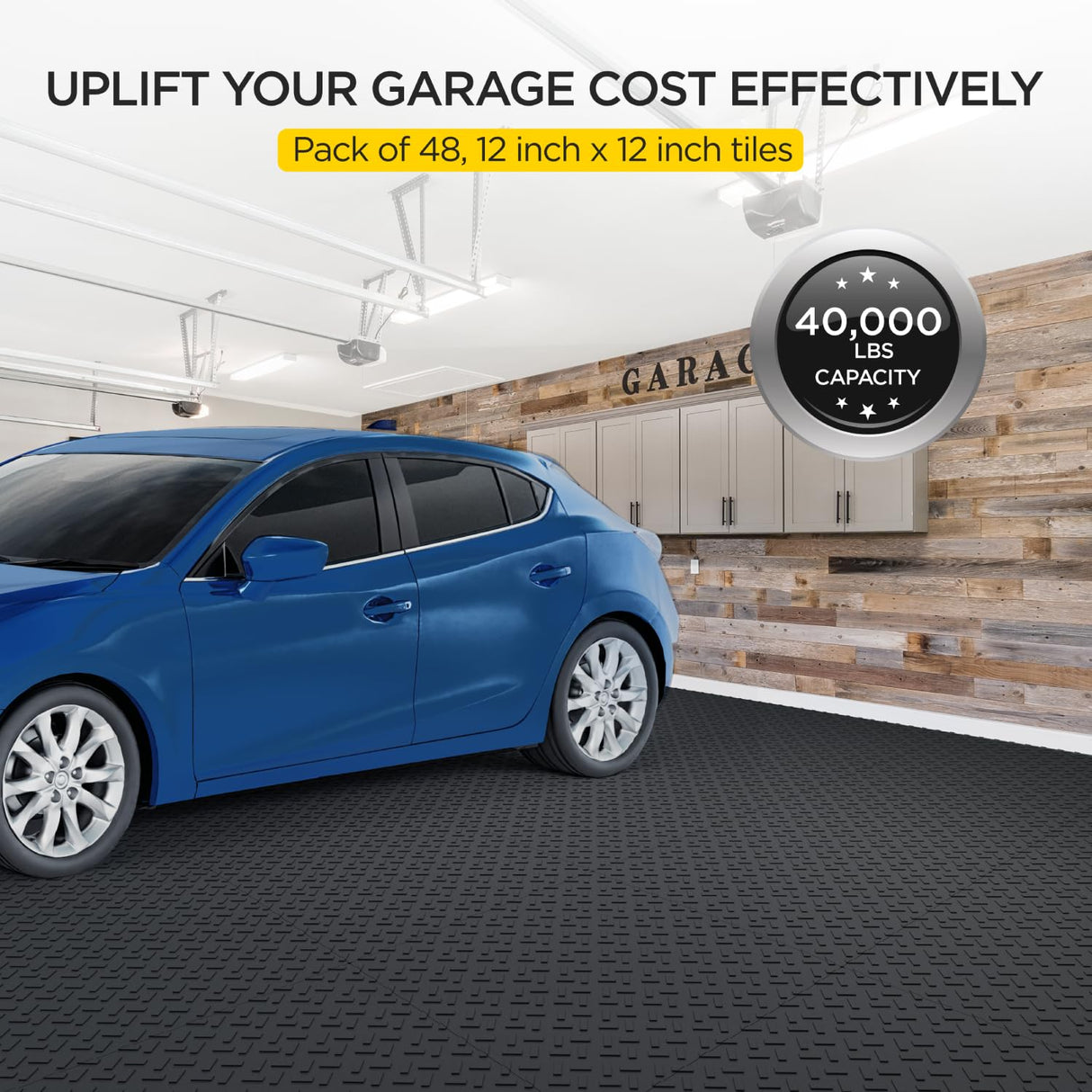 Garage Flooring Tiles Pack of 48 Interlocking Garage Floor Tiles with Antislip Brick Pattern Oil and Stain Resistant 12"x12" Tile 40000lbs Load boldworks