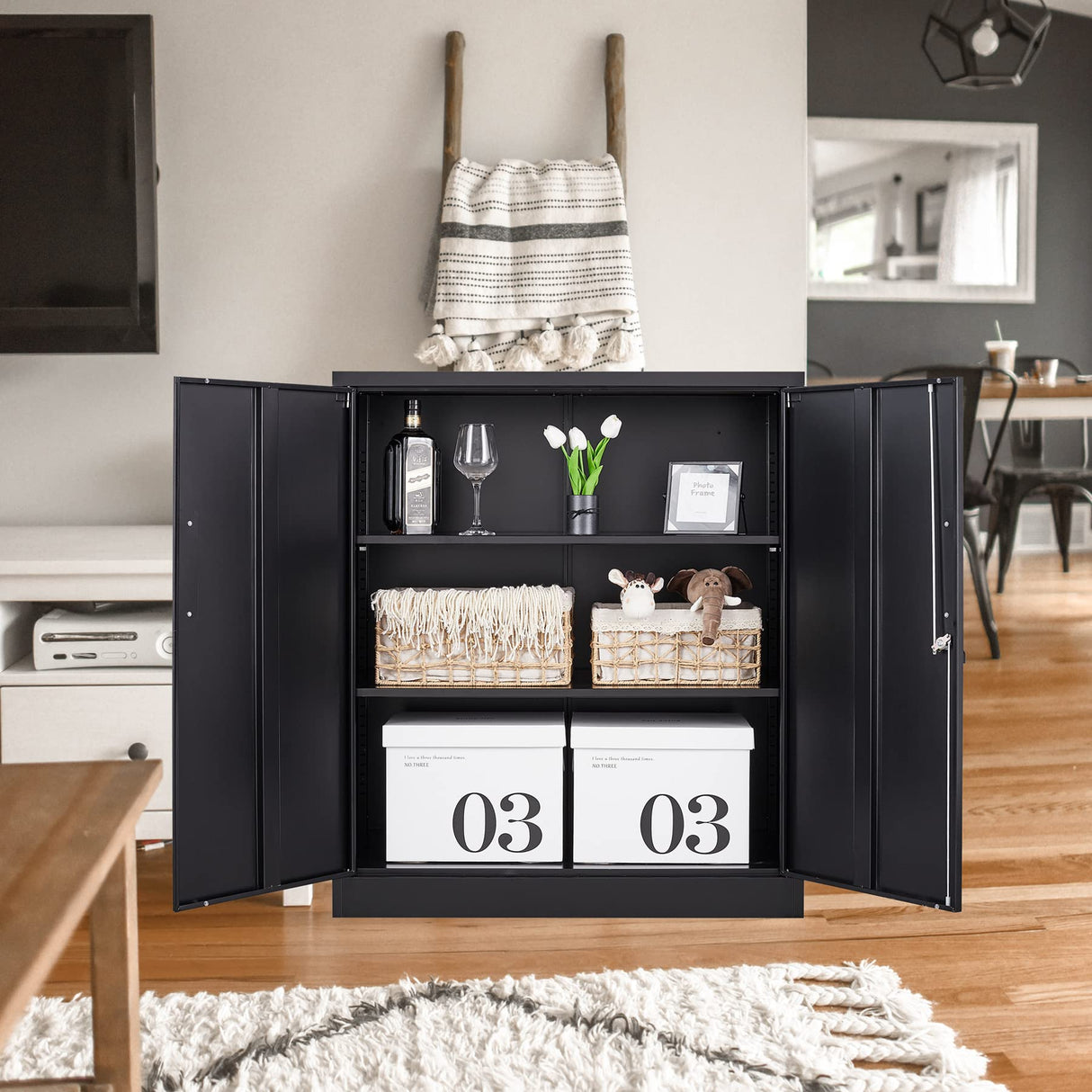 Letaya Metal Storage Cabinets with Lock, Small Locker Steel Cabinets, Adjustable Shelves 2 Doors for Home,Office, Warehouse,Garage(Black-36) Letaya