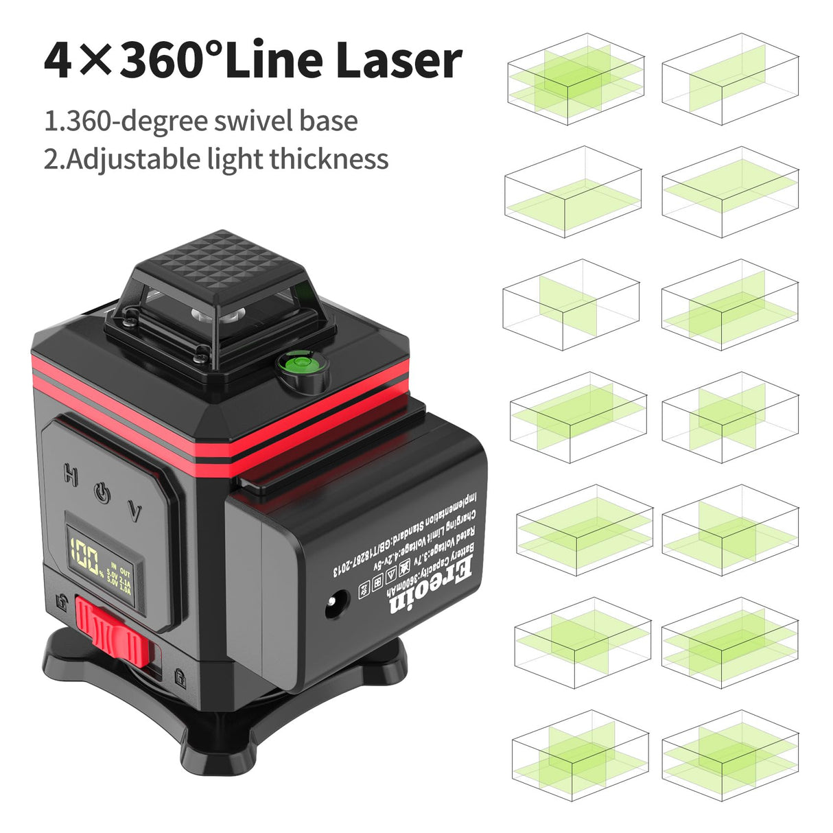 16 Lines Laser Level 4x360° Self Leveling Green Laser Level, 4D Green Cross Line for Construction and Picture Hanging,Laser measurement calibration Ereoin