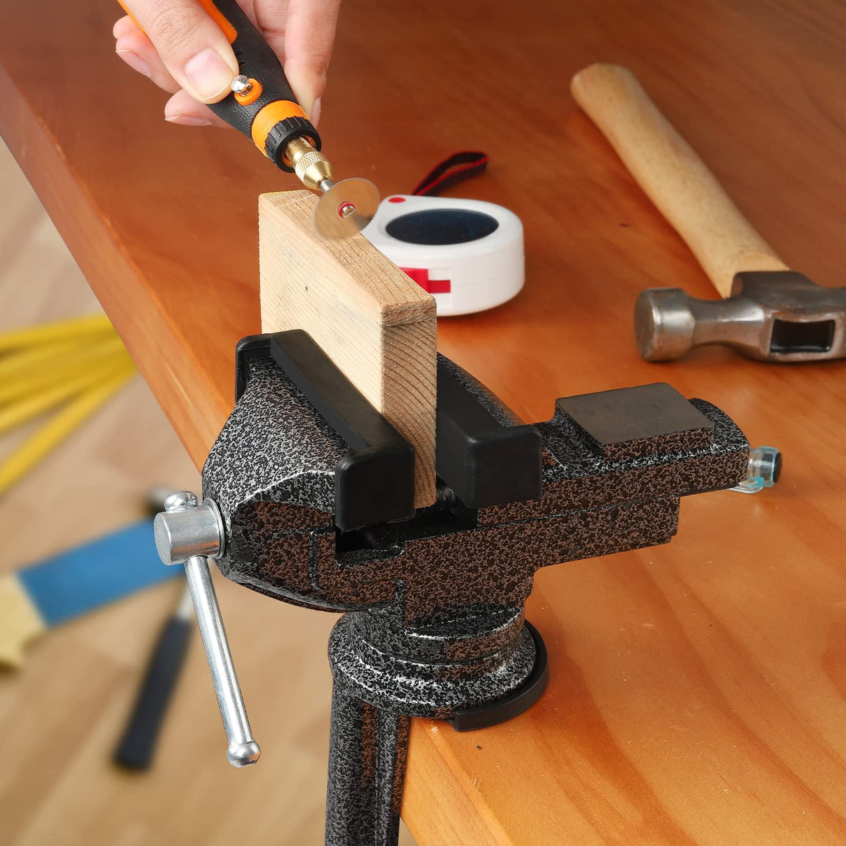 Bench Vise, ๐๐ข๐ซ๐๐ช๐๐ ๐ ๐ถ๐ป๐ถ ๐๐ฒ๐ป๐ฐ๐ต ๐๐น๐ฎ๐บ๐ฝ for Workbench, 2.9 inch Swivel Table Vise for Small DIY Projects, Handcraft Creations, Woodworking, Sculpting GOXAWEE