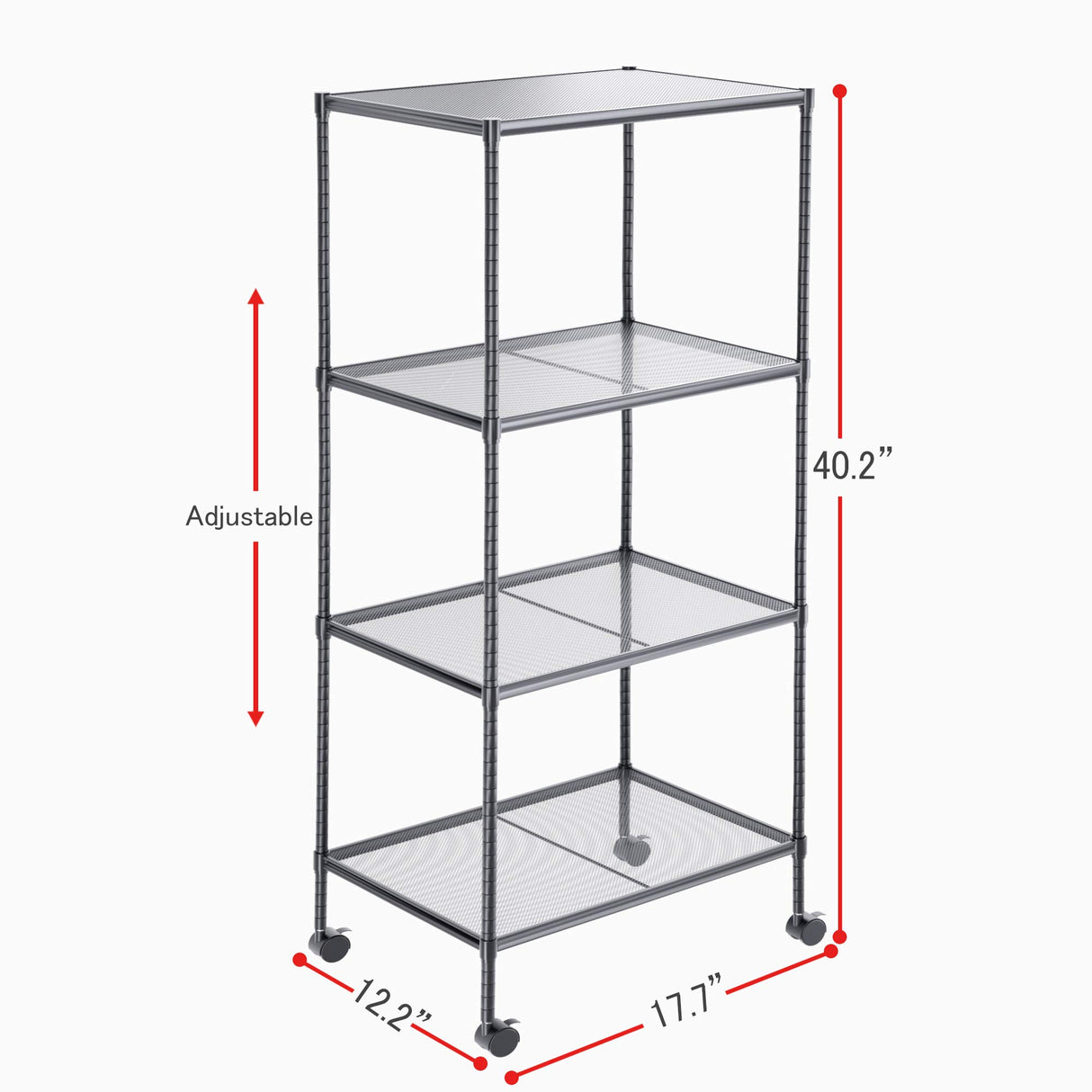 OVICAR 4-Tier Wire Storage Shelves, Adjustable Shelving Units with Wheels, Steel Metal Storage Rack for Kitchen Pantry Closet Laundry, Durable OVICAR