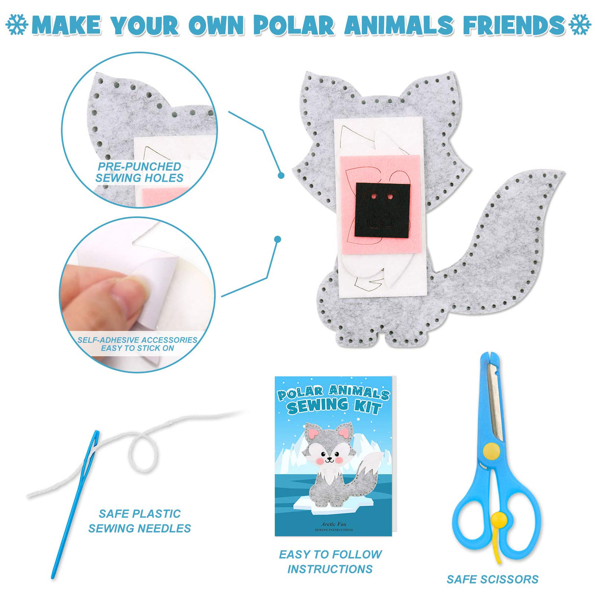 CiyvoLyeen Polar Animals Sewing Kit for Kids Make Your Own Winter Polar Animals Felt Plush Craft Kit Includes 14 Creative Projects to Sewing CiyvoLyeen