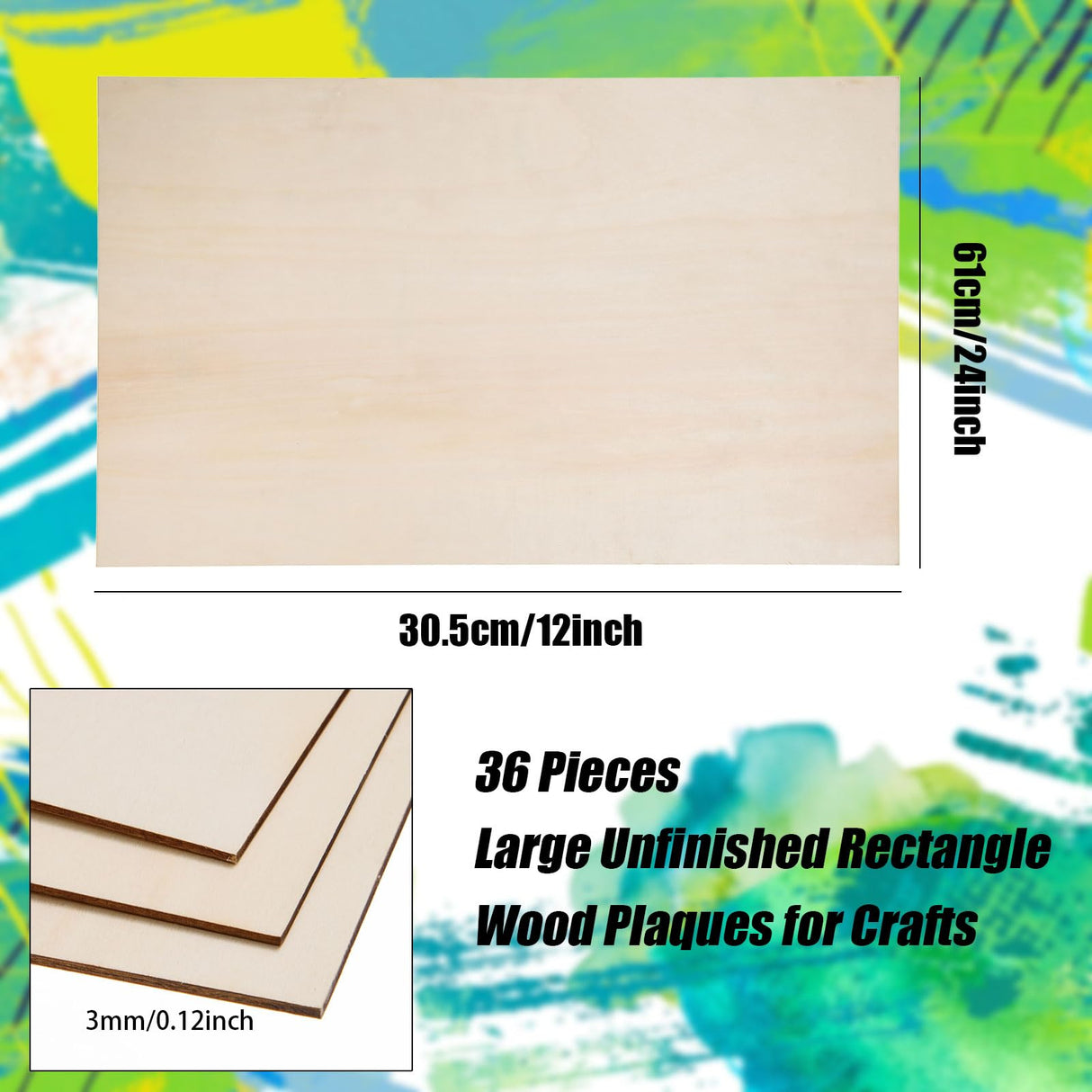 AWIZOM 36 Pack Basswood Sheets for Crafts 12 x 24 x 1/8 Inch- 3mm Thick Plywood Sheets with Smooth Surfaces Unfinished Rectangular Wood Boards for AWIZOM