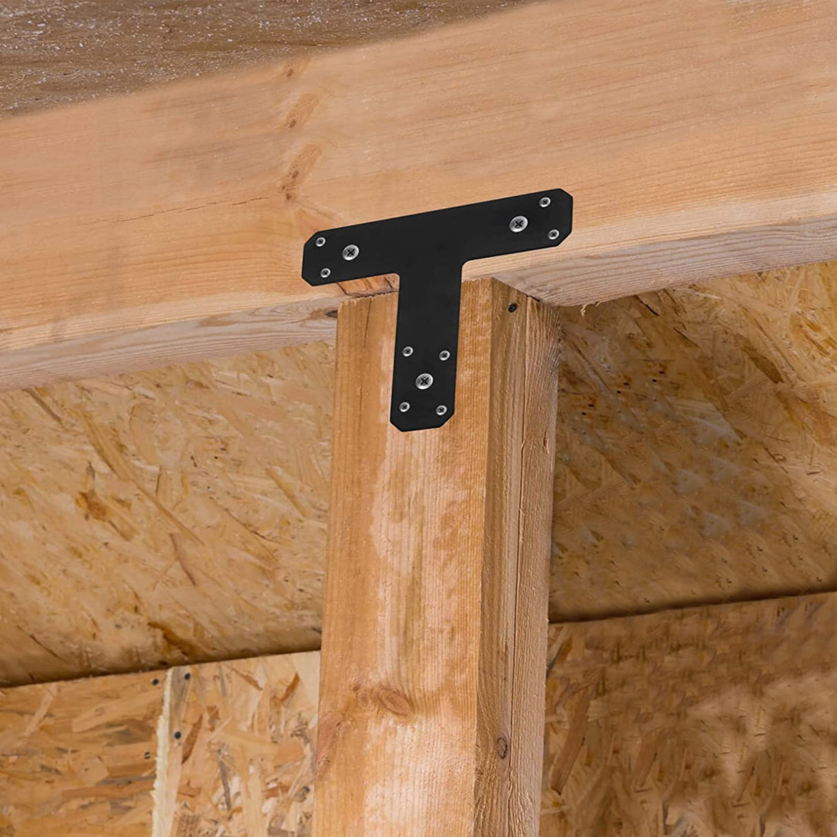 6 Pack Steel T Bracket for Wood, Black Pergola Brackets, Heavy-Duty Mending Plates for Wood, Flat Straight Steel Repair Fixing T Plate Bracket, elifeconnection