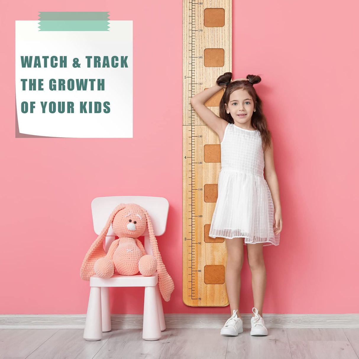 Wood Growth Chart for Kids with Picture Frames Boho Wooden Height Measurement Ruler Milestone Markers Foldable Height Chart for Kids Measuring Chart Chunful