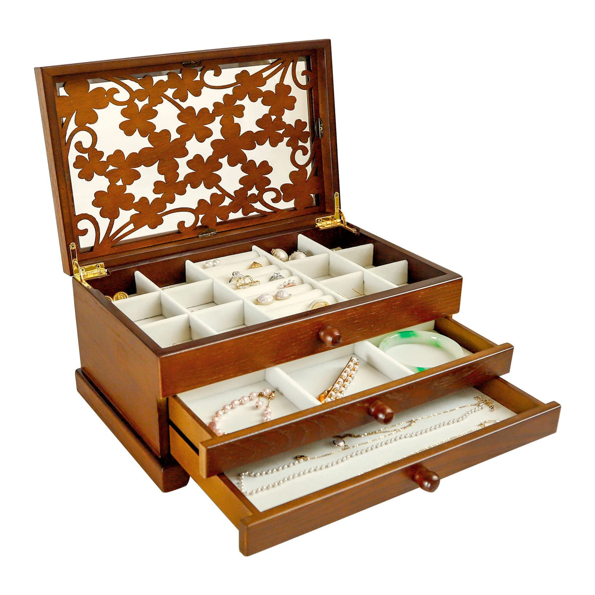 Kendal Wooden Jewelry Box, 3 Layer Jewelry Box for Women, Jewelry Holder Organizer, Wood Jewelry Storage Case for Necklaces, Earring, Rings Kendal