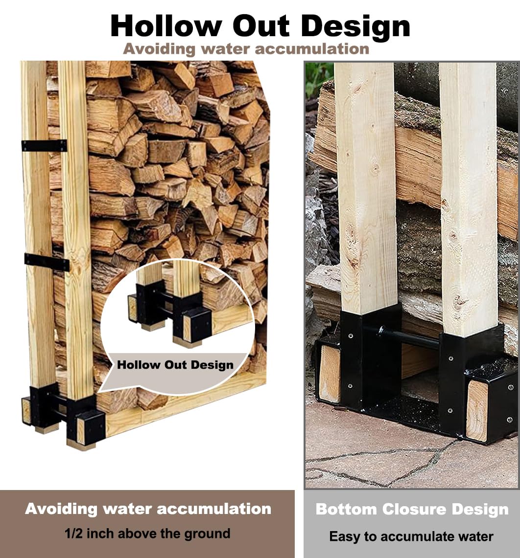 Fiwithy Outdoor Firewood Rack Bracket Kit with 4 Support Bars for Fire Wood Pile Storage, Heavy Duty DIY Fireplace Log Stacking Stand Holder for 2x4 Fiwithy