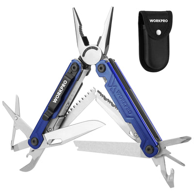 WORKPRO 18-in-1 Multi Tool Pliers, Stainless Steel EDC Multitool with Pocket Knife, 2 Safety Locks, Belt Clip and Oxford Pouch, Multipurpose Utility