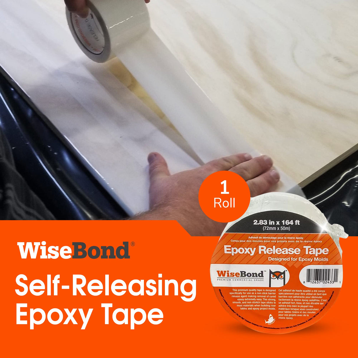 WiseBond - Self-Releasing Epoxy Tape, Extra Wide Adhesive Tape for Epoxy Molds & River Tables, Heat Resistant Resin Tape, Medium Tack Epoxy Resin WiseBond