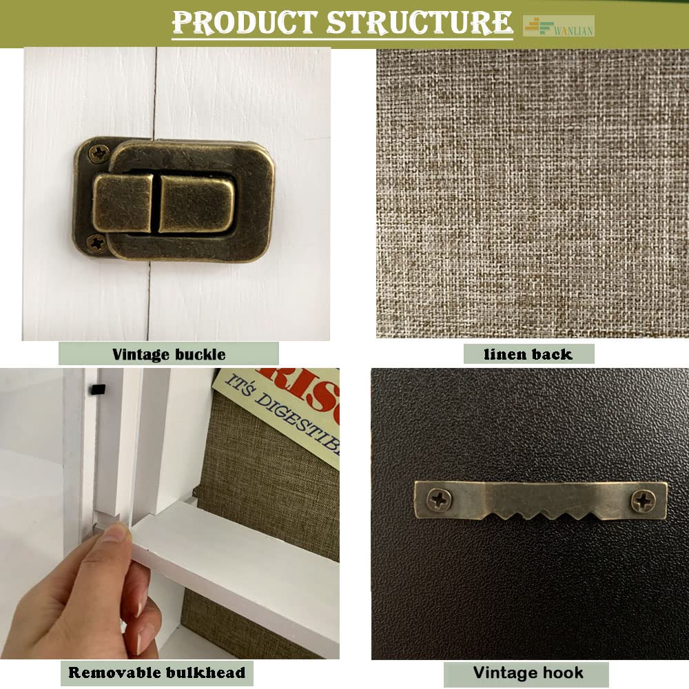 WANLIAN Large Shadow Box with Shelves, 16x14 Wooden Shadow Box Display Cabinet with Acrylic Window, 2 Removable Shelves and Linen Back, for WANLIAN