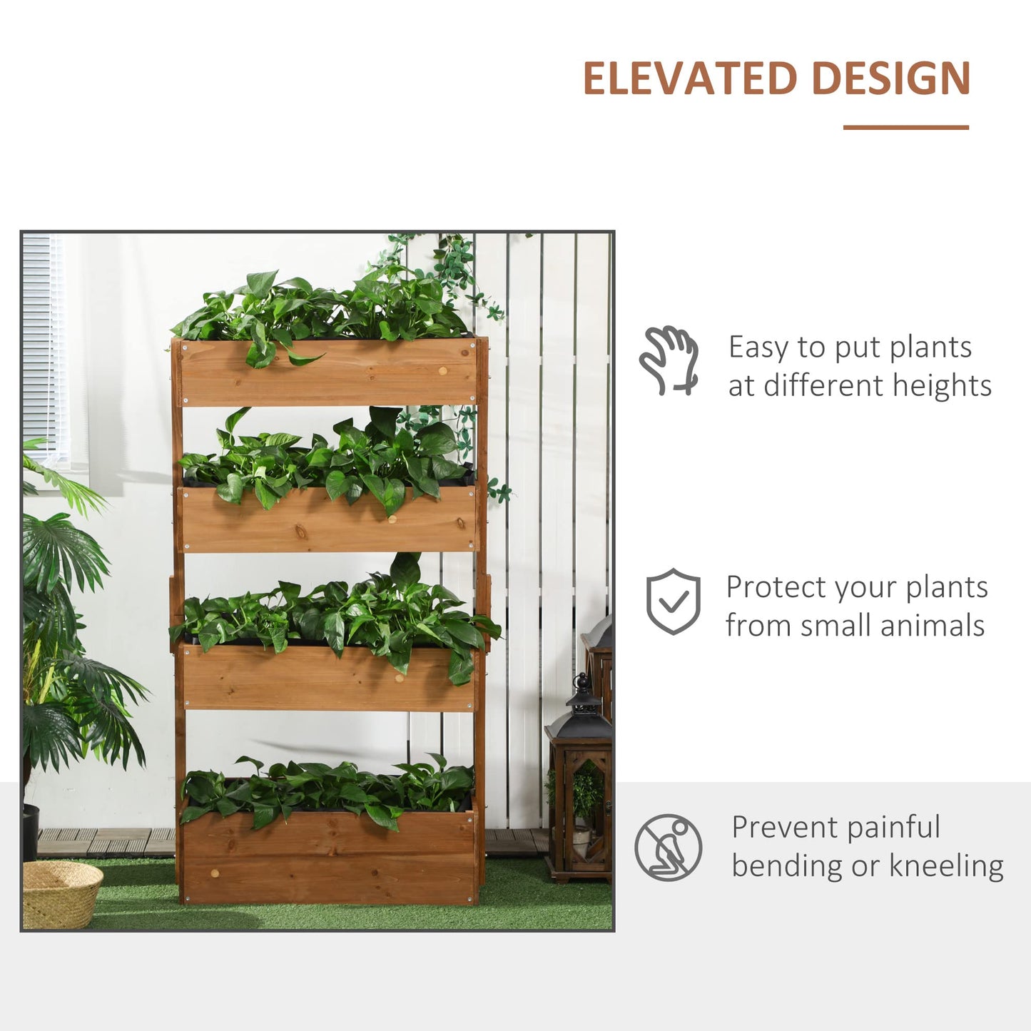 Outsunny Vertical Garden Planter, Wooden 4 Tier Planter Box, Self-Draining with Non-Woven Fabric for Outdoor Flowers, Vegetables and Herbs, Orange