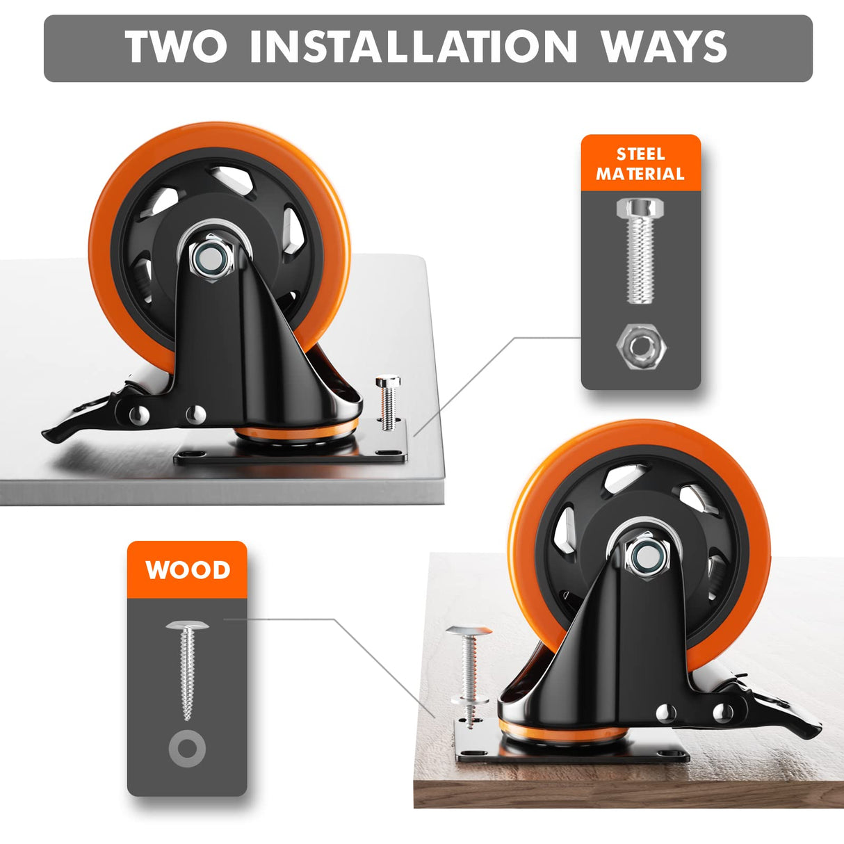 4 Inch Caster Wheels, Casters Set of 4, Heavy Duty Casters with Brake 2200 Lbs, Locking Industrial Swivel Top Plate Casters Wheels for Furniture and YUPEZOP