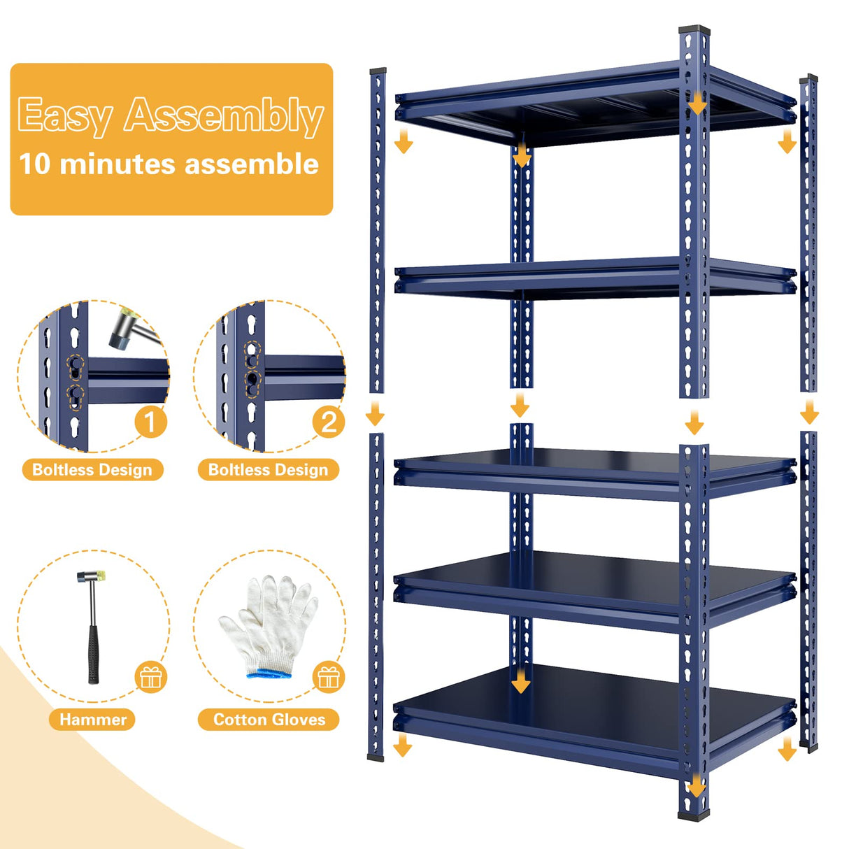REIBII 72" Garage Shelving Heavy Duty Storage Shelves Holds 1700 LBS Adjustable 5-Tier Metal Shelving Units and Storage Rack Heavy Duty Shelving REIBII