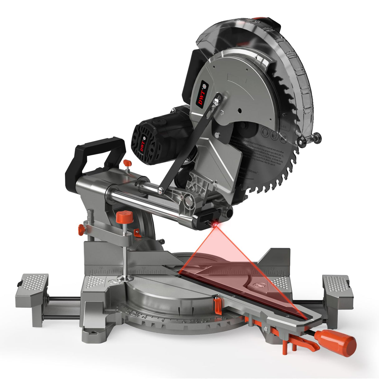 DWT Sliding Miter Saw, 12-inch Compound Miter Saw with Double Bevel Cutting(-45ยฐ/0ยฐ/+45ยฐ)/Laser Guide/9 Positive Stops/3800RPM, 15Amp Miter Saw with DWT
