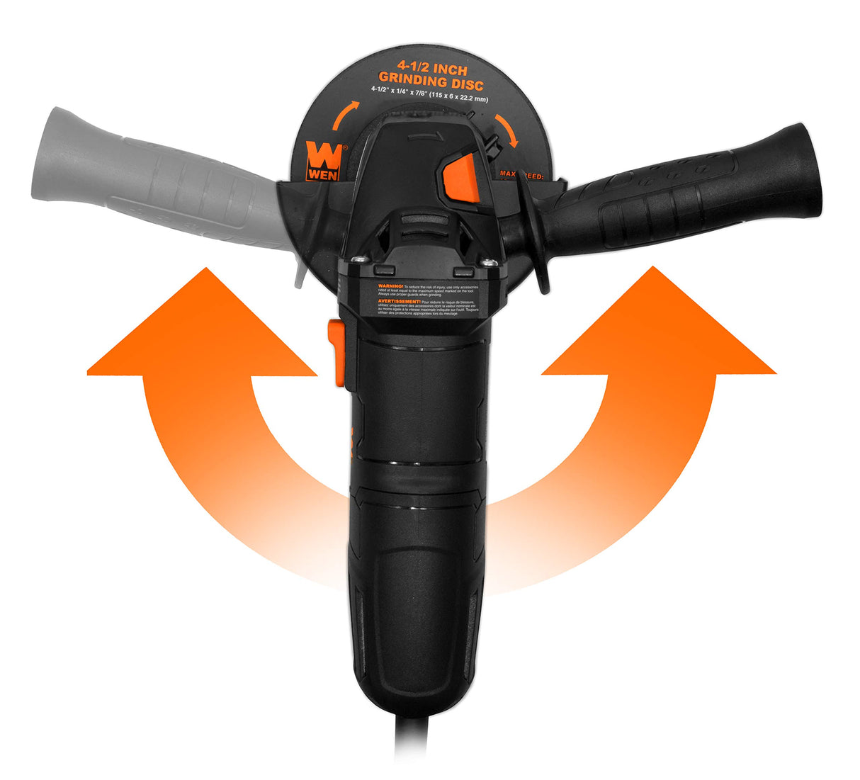 WEN 94475 7.5-Amp 4-1/2-Inch Angle Grinder with Reversible Handle, Three Grinding Discs, and Carrying Case, Black,orange WEN