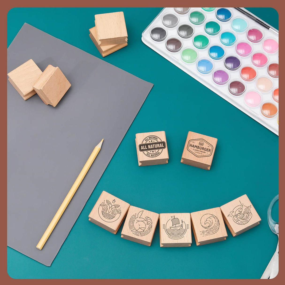 Sasylvia 10 Pcs Blank Hard Wood Rubber Stamp Mounts with A4 Size Grey Rubber Stamp Sheet Laser Engraver Accessories Rubber Stamp Carving Tools Soft Sasylvia