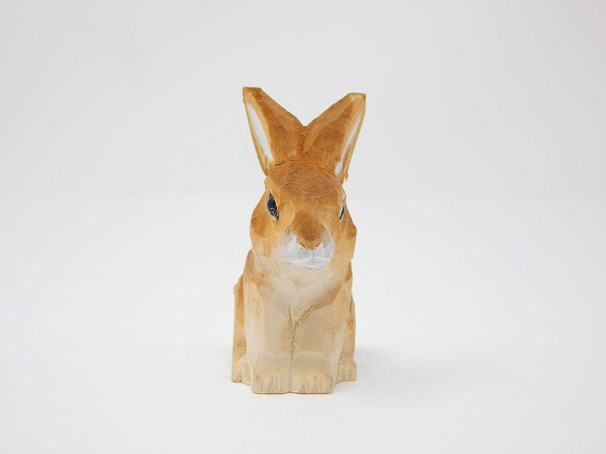 Selsela Brown Rabbit Bunny Miniature Wood Figurine Garden Statue Small Animal Decoration Art Selsela