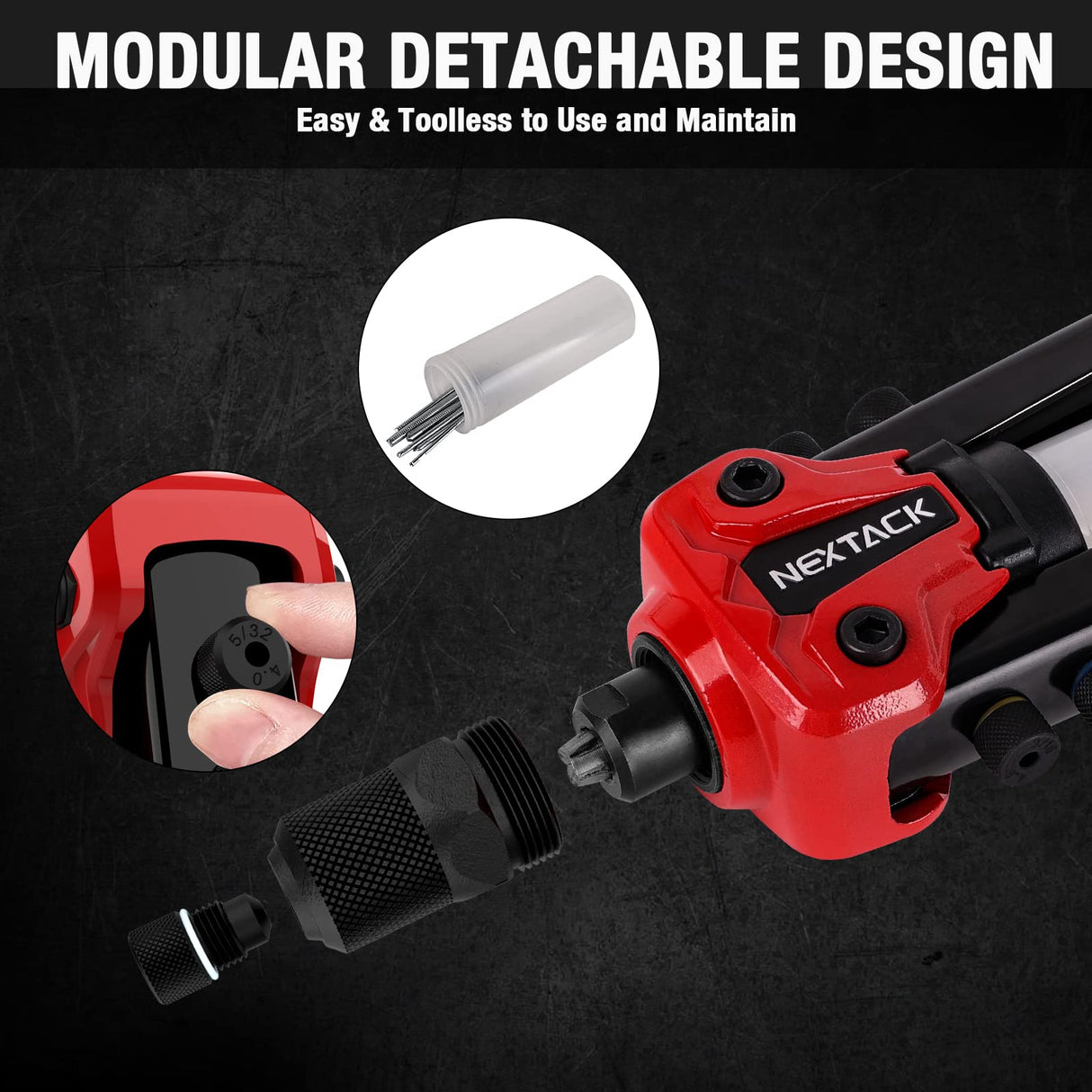 NEXTACK Rivet Gun Kit, 1/4 Pop Rivet Gun with 350 Assorted Rivets, 13" Full Metal Heavy Duty Riveter Tool Setter with 5 Interchangeable Nosepieces NEXTACK