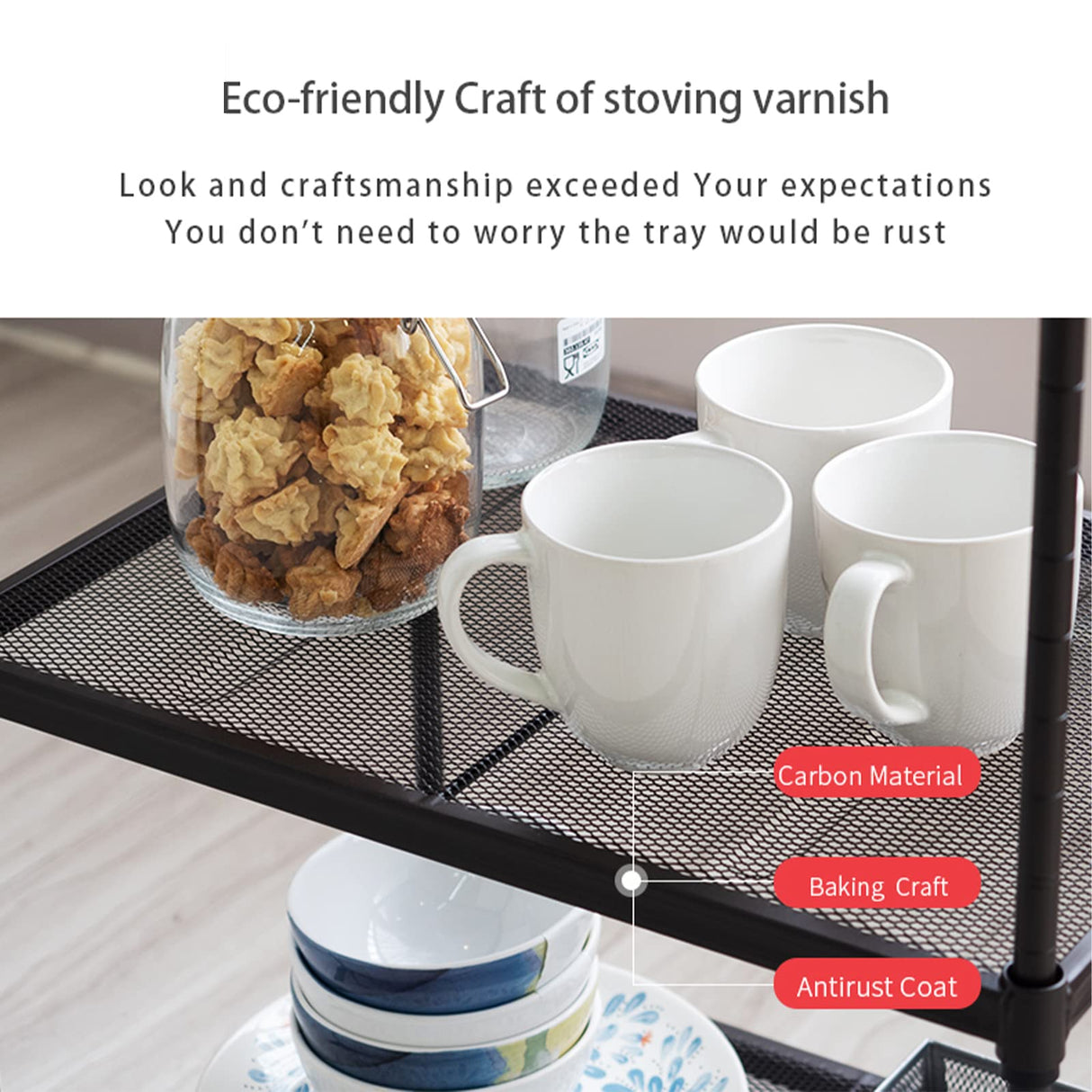 OVICAR 4-Tier Wire Storage Shelves, Adjustable Shelving Units with Wheels, Steel Metal Storage Rack for Kitchen Pantry Closet Laundry, Durable OVICAR