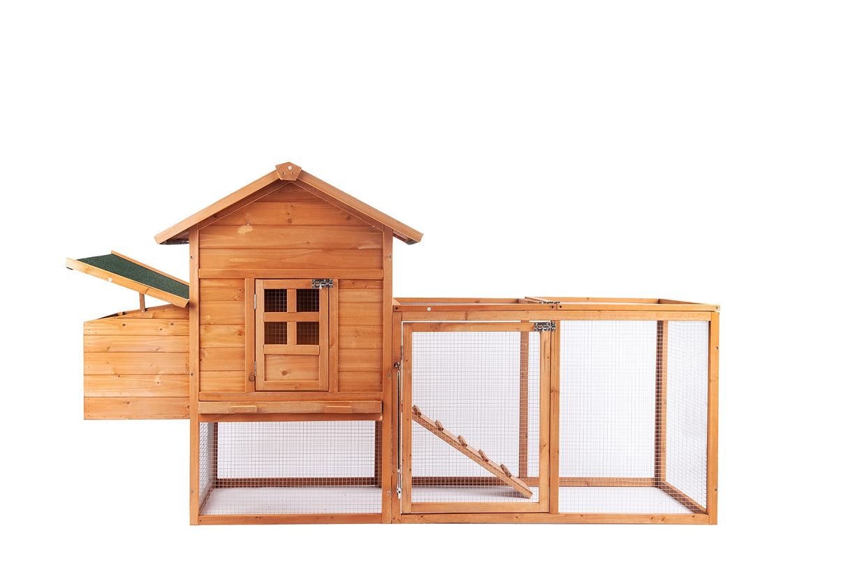 Chicken Coop Outdoor Wooden Rabbit Hutch Poultry House with Chicken Run Cage, Egg Box & Waterproof Roof (80") ECOLINEAR