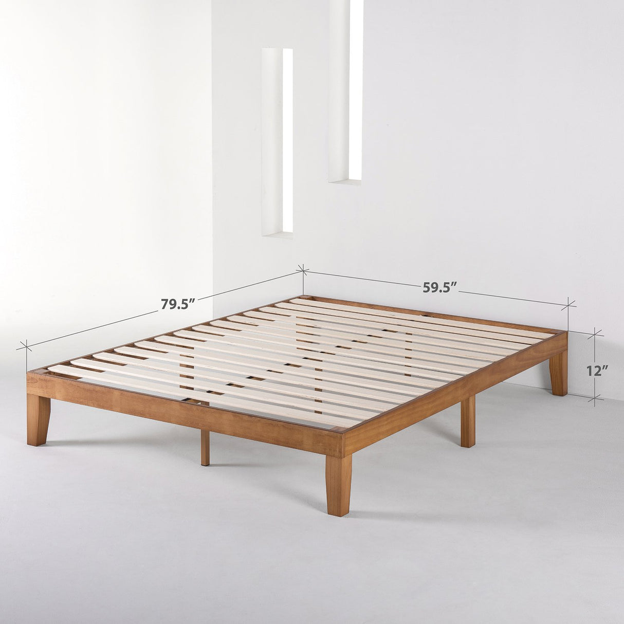 Mellow Classic 12" Natural Solid Wood Platform Bed Frame - Queen Size, No Box Spring Needed Mellow