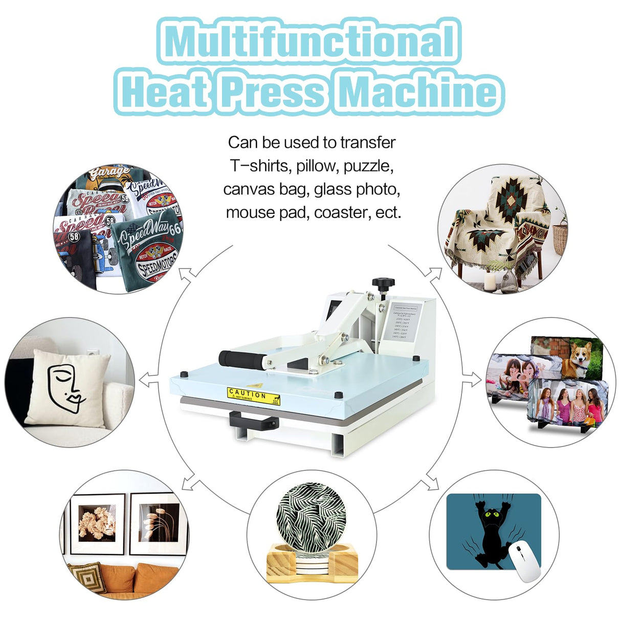 PlanetFlame Heat Press 15x15 inch Industrial Quality Sublimation Heat Press, Slide Out Heat Transfer Machine for T-Shirt, Blue PlanetFlame