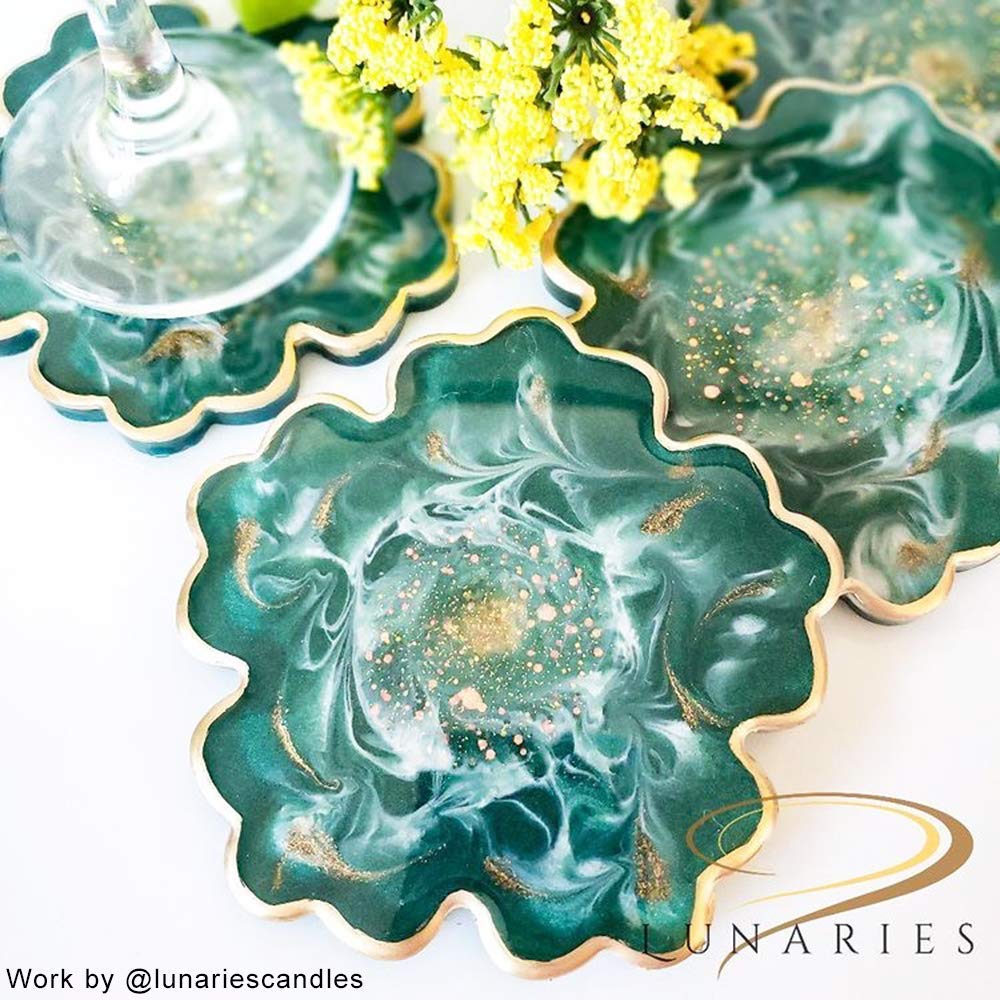 ResinWorld 4 Pack 4 inches Flower Coaster Molds (No Designs on Mold) + Upgrade 10 pcs Silicone Coaster Molds Kit Storage Box Mold ResinWorld