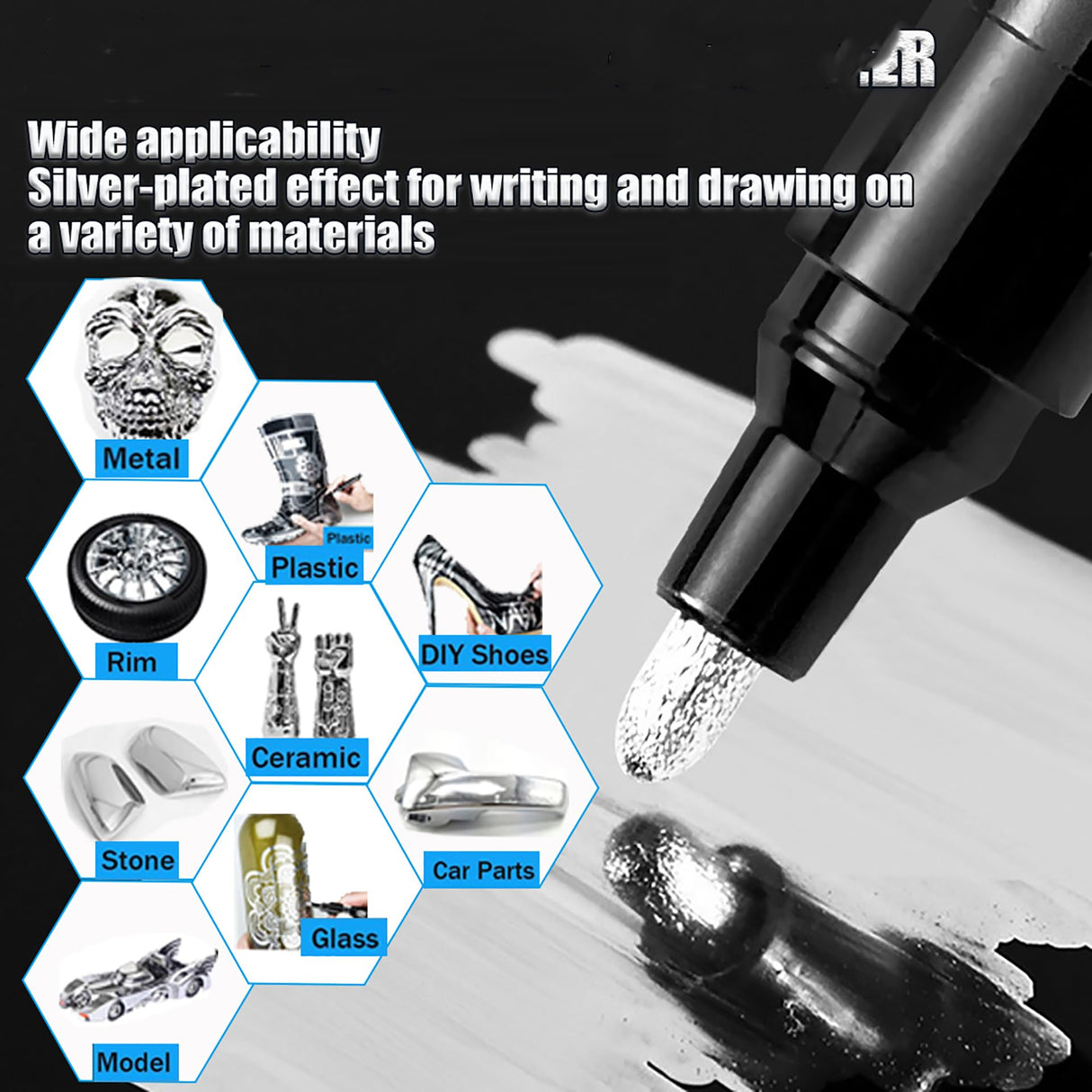 Liquid Mirror Chrome Marker, 3PCS DIY Silver Liquid Chrome Oil-based Paint Marker Pen for Any Surfac PeaMirmy