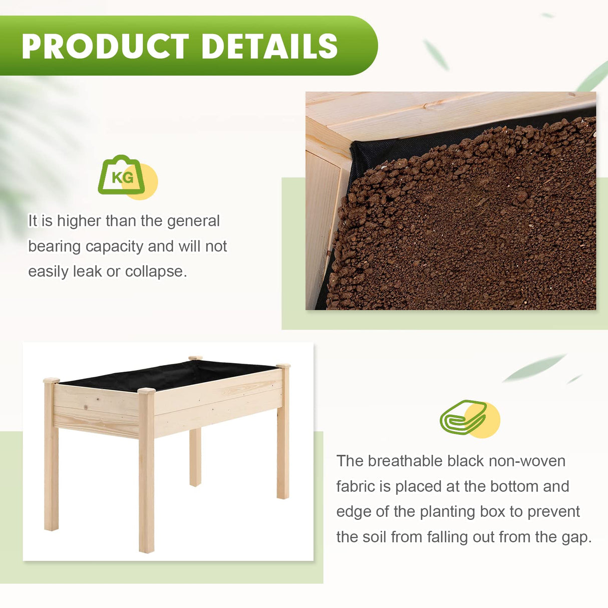 Patiomore 4 Feet Outdoor Wooden Raised Garden Bed Planter Box Kit for Vegetable and Fruit Herb Growing, Patio or Balcony Gardening, Natural Patiomore