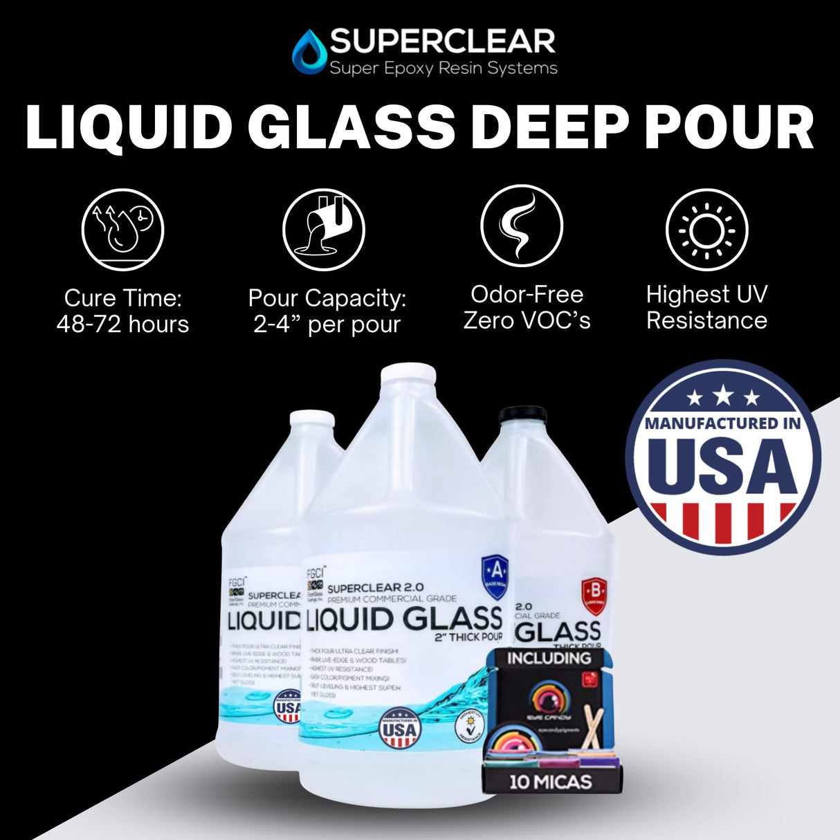 Deep Pour Epoxy Resin Crystal Clear Liquid Glass®, Eye Candy Variety Pack A Bundle - 2-4 inch 3 GL Resin Kit - Self Leveling, Clear Resin Epoxy, FGCI