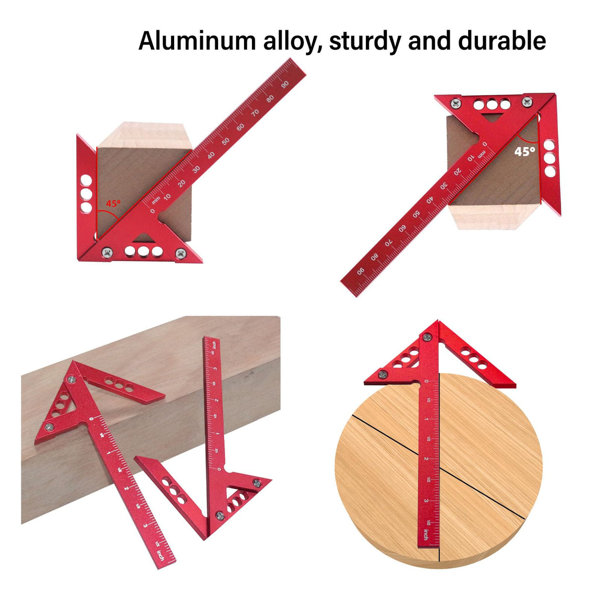 Center Scribe Gauge, Aluminum Alloy Center Scribe Measuring Tool, 45 Degree Angle Marker, Circle Center Finder, Woodworking Line Caliber Gauge, Fockety