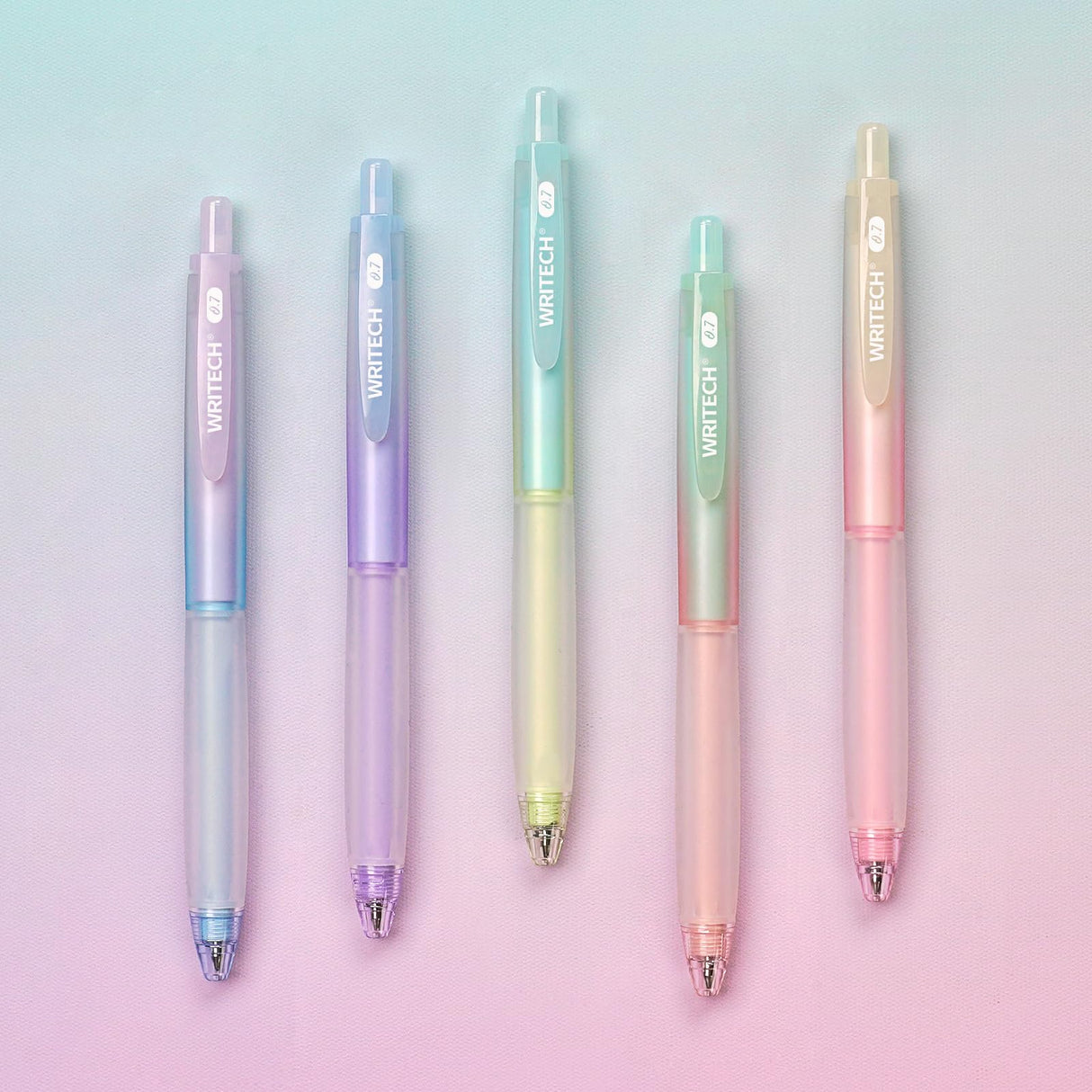 WRITECH Retractable Gel Ink Pens: 0.7mm Black-Ink Aesthetic Gradient Color Barrel Soft Grip Medium Point Pen 5ct with 5 Refills for Journaling Smooth WRITECH