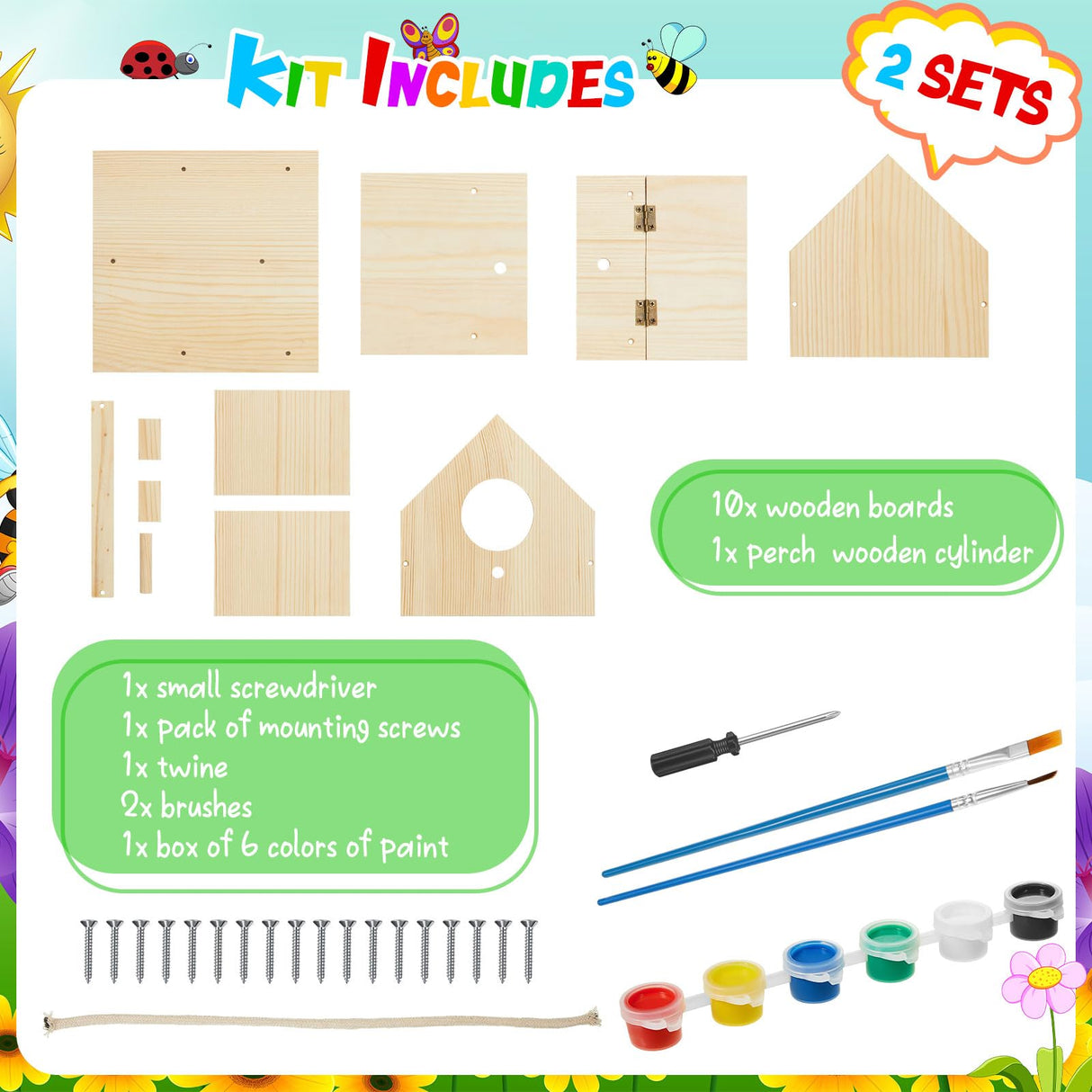 Liliful 2 Sets DIY Wooden Birdhouse Kits for Adults Wooden Bird Houses to Build with Paints and Paintbrushes Hanging Woodworking Kit for Boys and Liliful