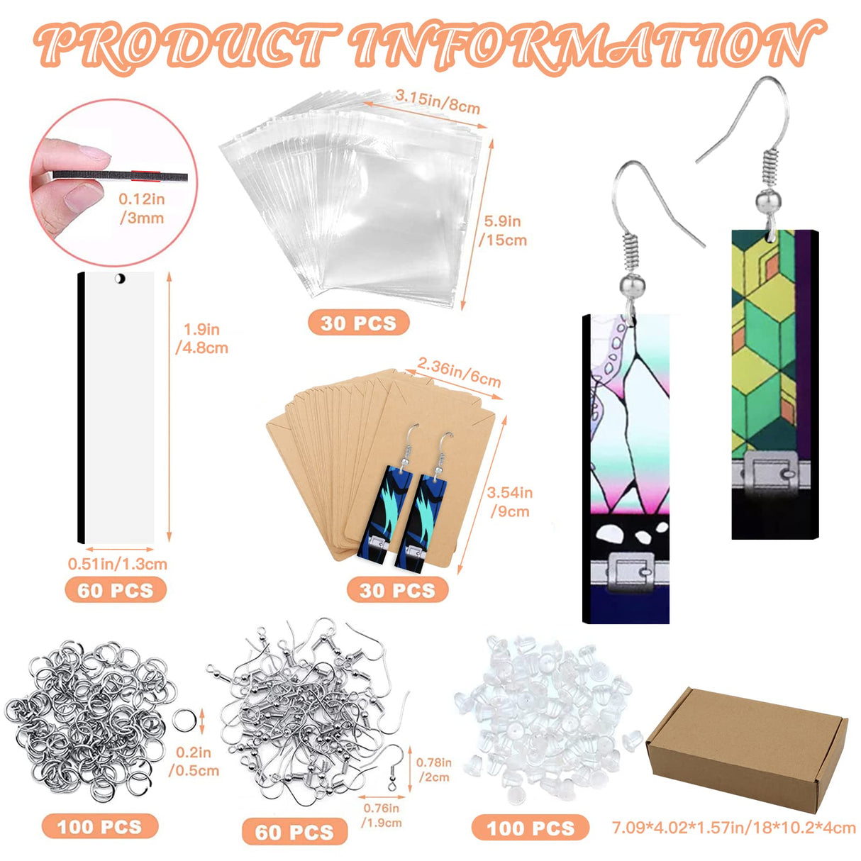 ZOCONE 60 Pcs Sublimation Earrings Blank Bulk, Sublimation Printing Earrings Unfinished Rectangular Heat Transfer Earring Pendant with Earring Hooks ZOCONE