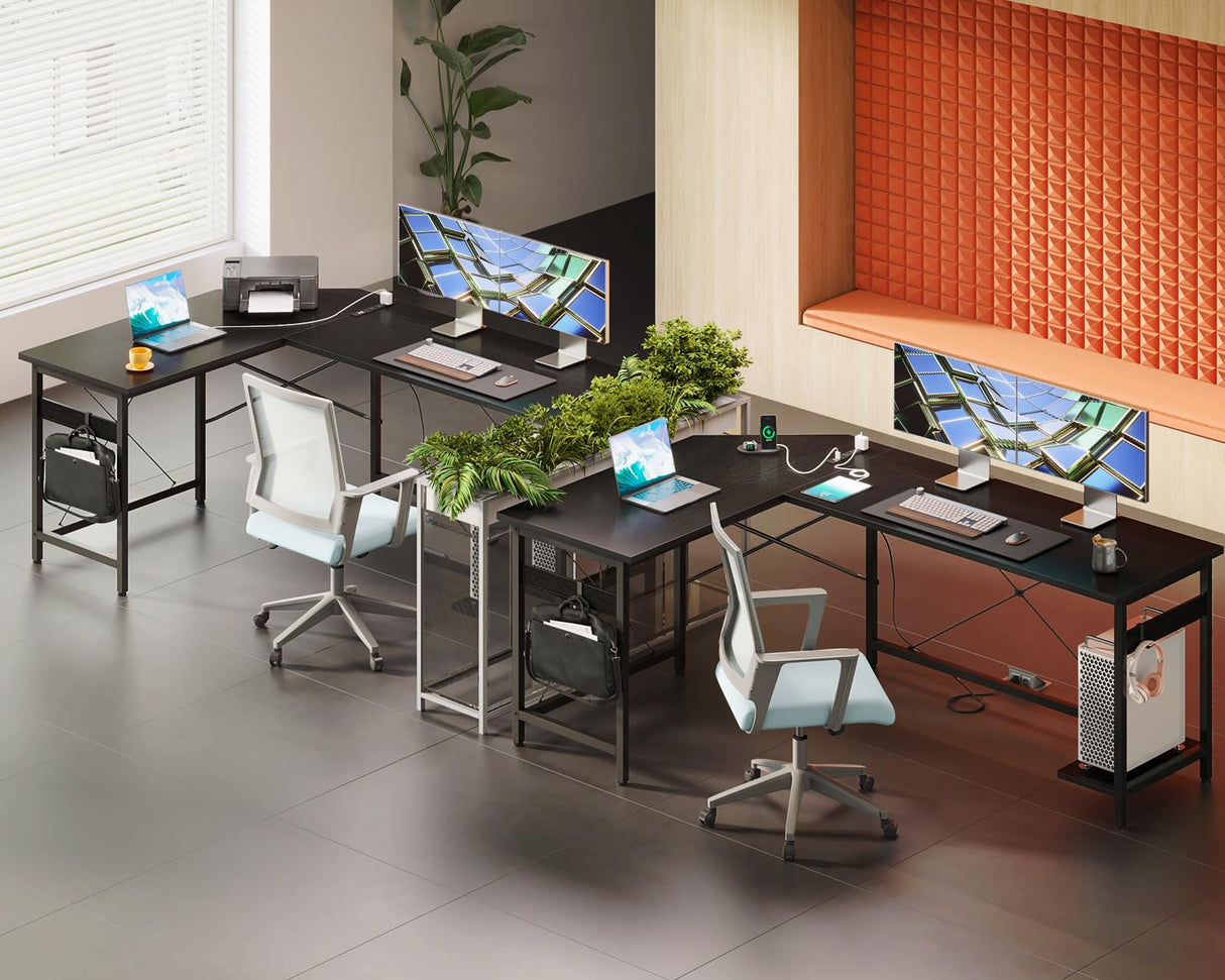 Coleshome 66" L Shaped Gaming Desk with Outlet, L Shaped Desk with CPU Stand, Corner Computer Desk, Home Office Desk, Writing Desk, Black Coleshome