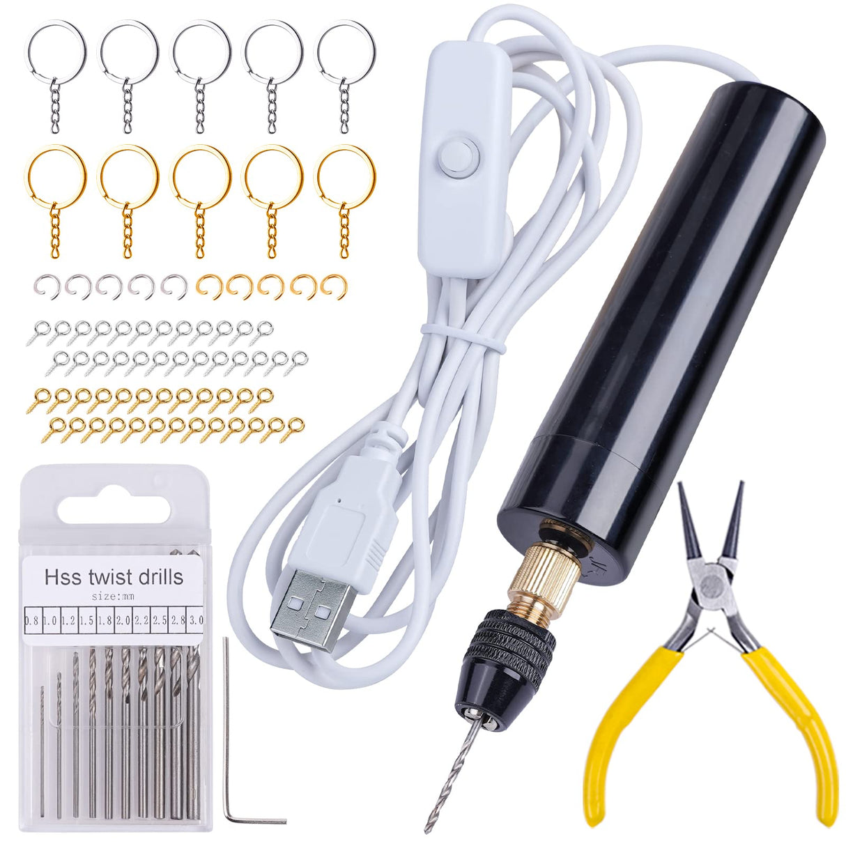 LET'S RESIN Electric Resin Drill, 74Pcs Hand Drill Supplies with 3-Jaw Clamp-Applicable to A Larger Drilling Range (0-3mm), Grip Nose Pliers, LET'S RESIN