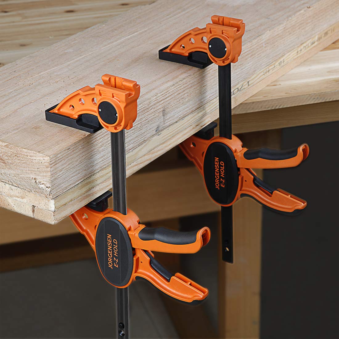 Jorgensen 6" One Hand Clamp/Spreader, 300 Lbs Clamping Force, E-Z Hold Bar Clamps Set, Medium Duty, 2-pack Jorgensen