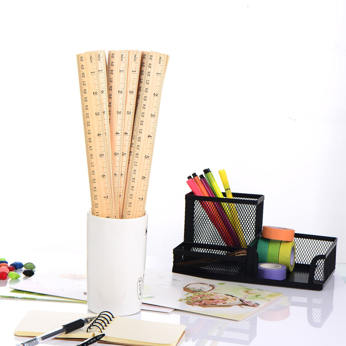 12 Pack Wood Ruler Student Rulers Wooden School Rulers Office Ruler Measuring Ruler, 2 Scale (12 Inch and 30 cm) Outus