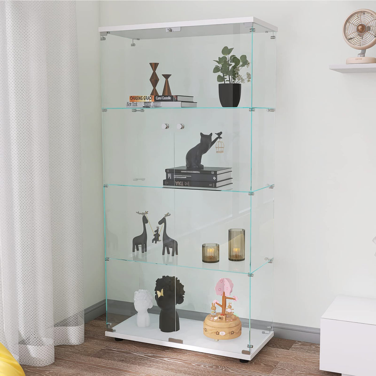 Zipzop Contemporary 64.5'' 4-Shelf Glass Display Cabinet with Two Doors in Upgrade White Zipzop